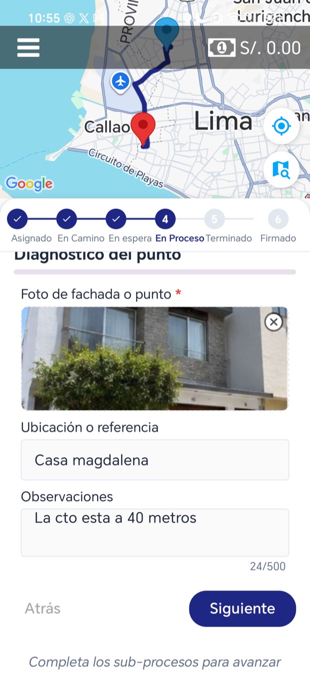 Diagnóstico del punto: foto de la fachada y ubicación de referencia de la instalación