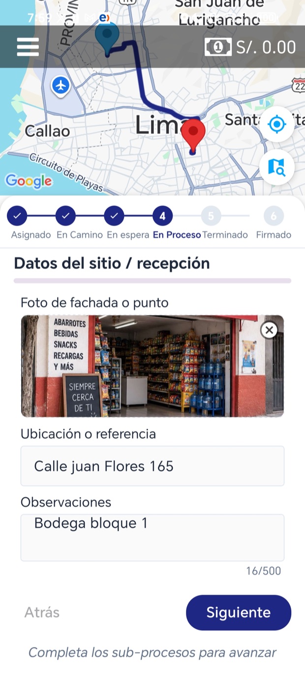 App Trackea: el vendedor hace check-in en el cliente con el mapa y la foto del punto