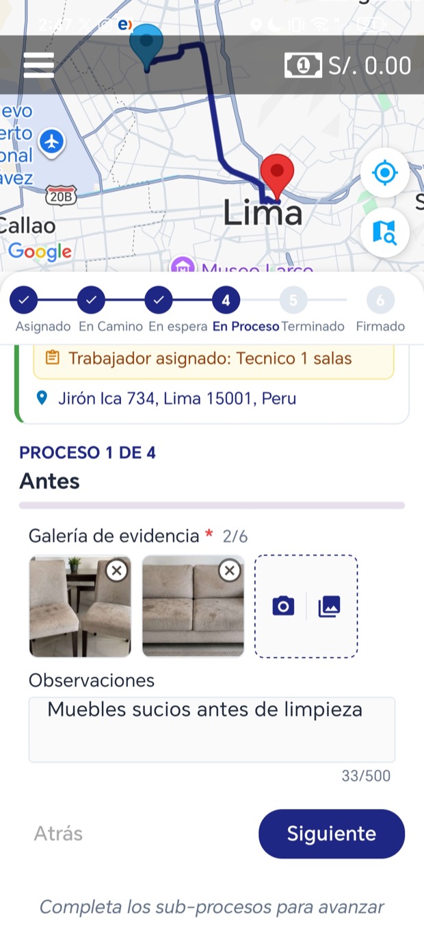 Evidencia antes: fotos del estado inicial antes de la limpieza
